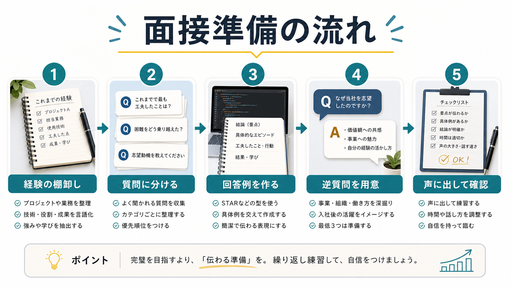 エンジニア転職の面接準備の流れを整理した図解